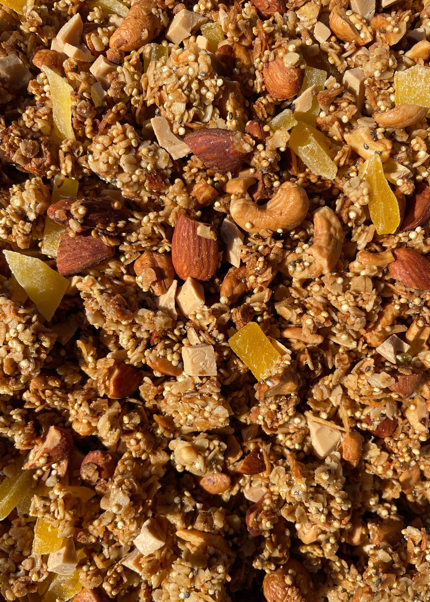 Close-up of granola with nuts and dried fruits